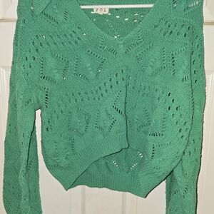 #423 POL Teal V-Neck Women's Sweater